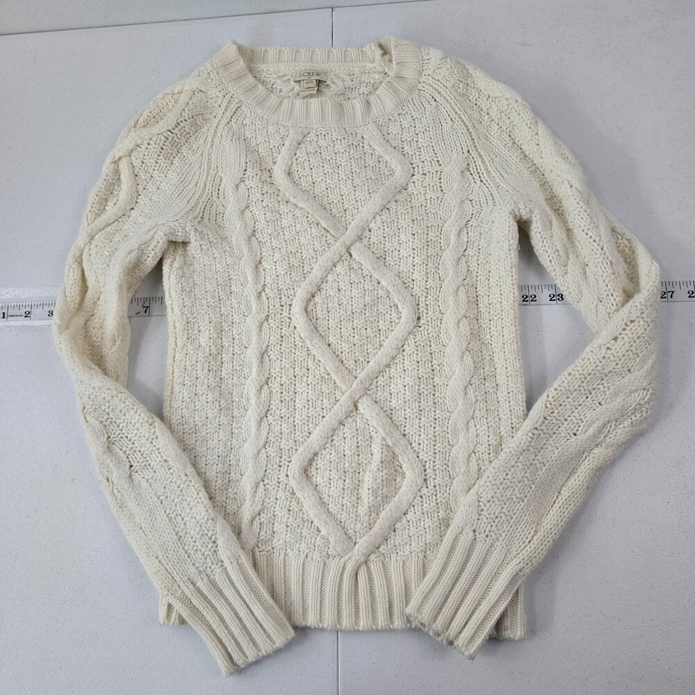 J.Crew A9056 Womens Cable Knit Sweater XXS White Merino Wool Blend Pullover 5961